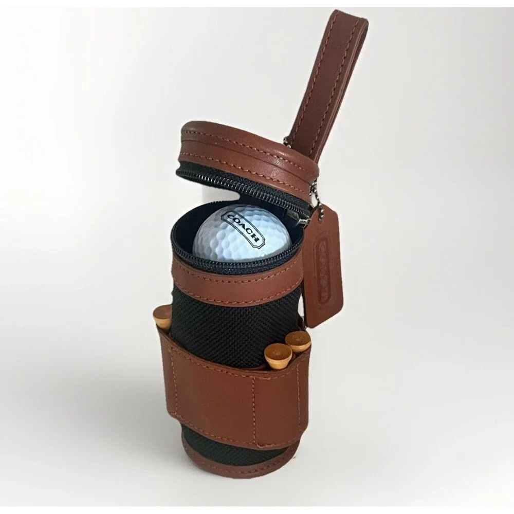 Vintage COACH Mini Golf Bag Tee & Ball Set RARE Limited Edition Brown Black 6”